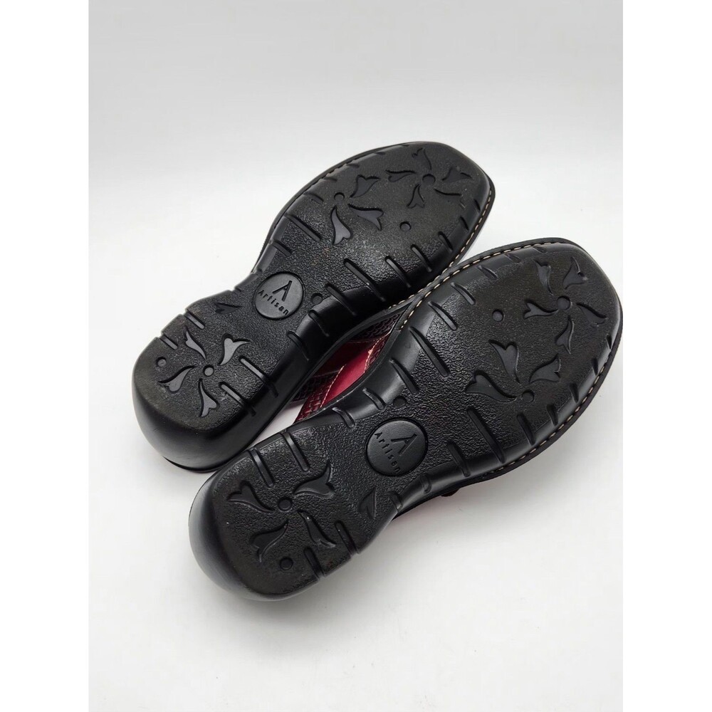 Clarks Artisan 7.5M Mules Clogs Shoes Cordovan Woven Leather Buckle Slides Heel - Picture 10 of 10